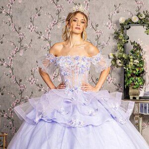 New Off Shoulder Quinceanera Dress w/ Floral Applique & Lace Up Back GL3180